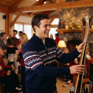 IZOD Men’s Large Navy Fair Isle Quarter Zip Sweater Preppy Winter Knit Classic